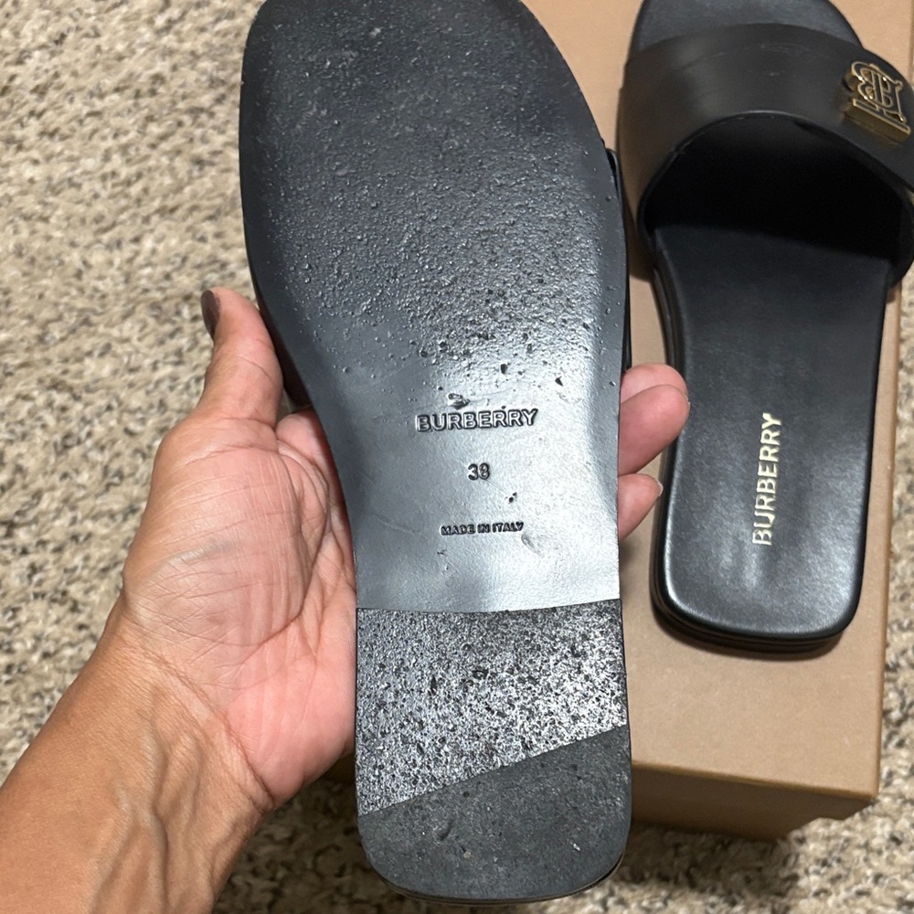 Burberry Black Slides with Gold Logo - Picture 5 of 16
